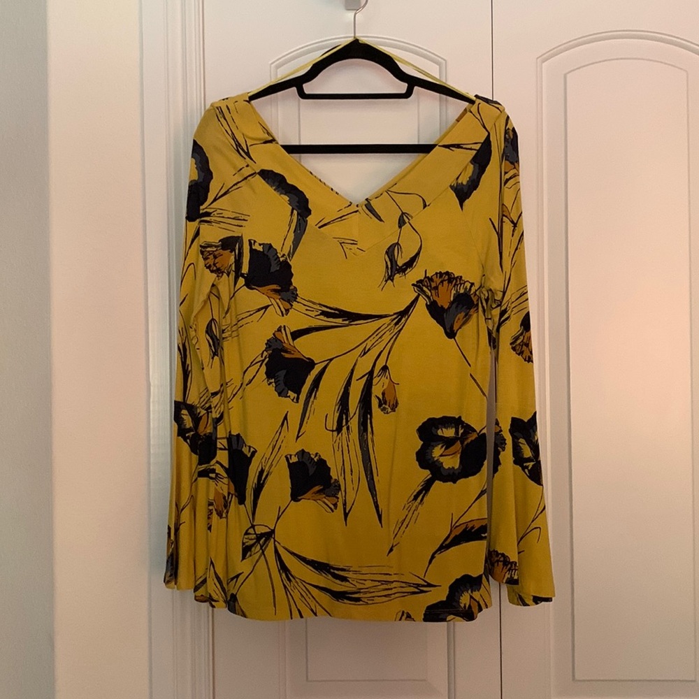 Yellow long sleeve maternity top with floral print